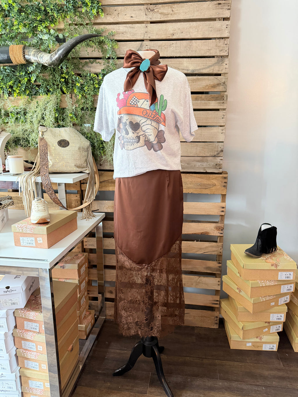 Mocha Lace Midi Skirt