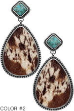 Diamond Gem Stone Cow Print Earrings