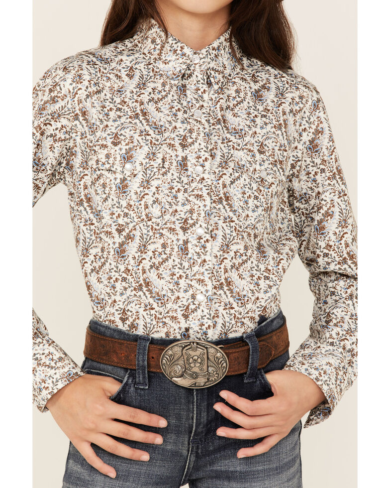 Girls Brown Paisley Snap Show Shirt
