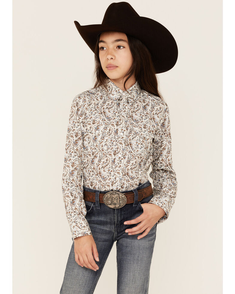 Girls Brown Paisley Snap Show Shirt